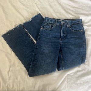 Zara Cropped Raw Hem Flare Mid-Rise Jeans